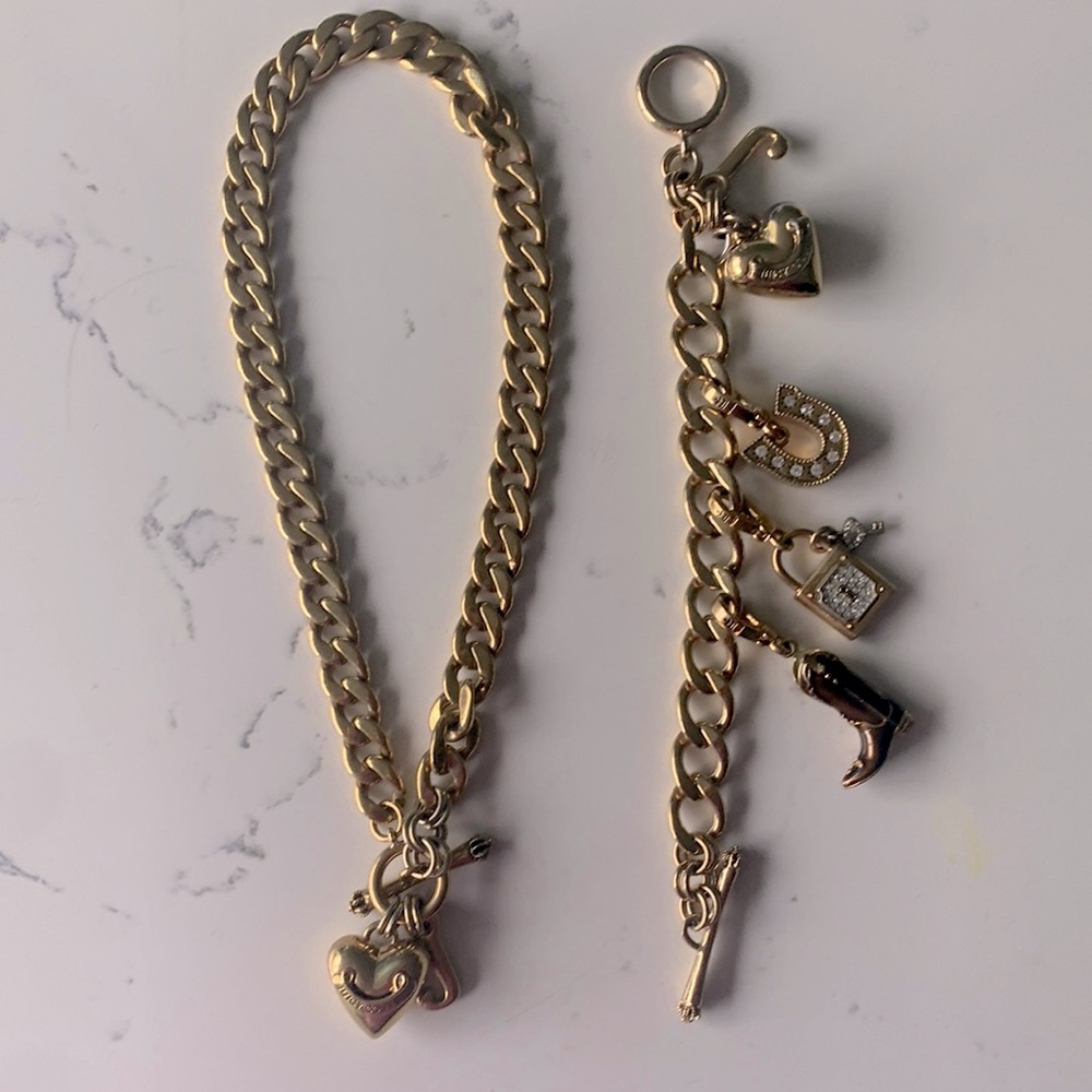 Juicy Couture Charm Bracelet with 3 Charms and Charm Necklace